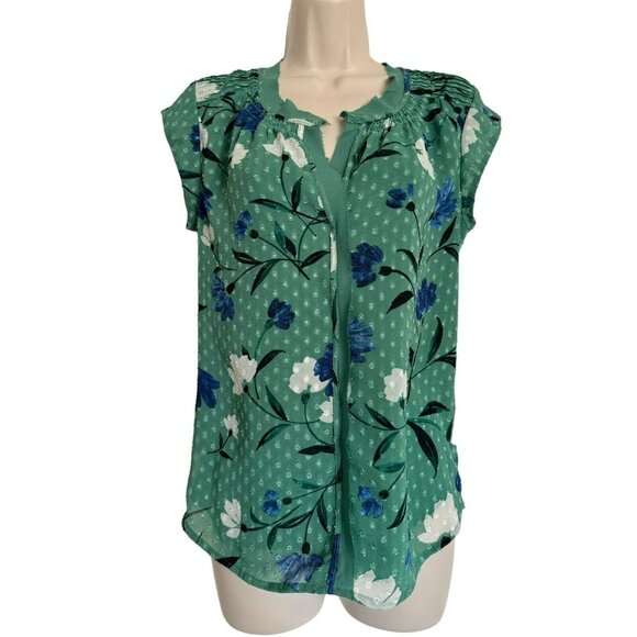 Daniel Rainn Green Floral Peasant XS Top Spring Summer Plus Size Shirt Blouse - Picture 8 of 13